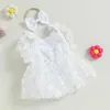 Rompers Baby Clothing Girl Girl Princess Bodys Robe 3D Flower Puff Short Sleeve Tulle Tutu avec bande de bande H240507