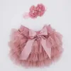 KVSA Tutu sukienka Bainy Girls Tuulle Tutu Bloomers Niemowlę nowonarodzone pieluchy okładka 2pcs Krótkie spódnice+set opaski na gole