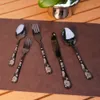 Черный креативный резной скелет розового скелета из нержавеющей стали набор посуды с ножом вилка ложка пятикуционных обеденных посуды 240506