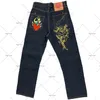 Drukowane dżinsy uliczne męskie Y2K Hip-hop wysoko stanowe proste retro luźne spodnie szerokokadłubowe spodnie dżinsowe spusty europejskie i amerykańskie 240506