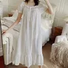 Women's Sleep Lounge Pure Cotton Victorian Night Dress Women White Short Sleeve Long Robe Peignoir Romantic Vintage Nightrocks Princess Sleepwear