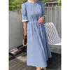 Vestidos de festa 2024 Vintage Tatchwork Stand Stand Stand Sleeve Sleeve Manga Coreana Chic Sweet Preppy Style Boho xadrez vestidos mujer