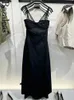 Casual Dresses 2024 Party Black Ruched Long Dress Woman Sexy Backless Midi Summer Spaghetti Straps Night