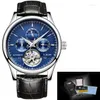 Armbanduhrenschatmen Lige Watch Brand Classic MEN RETRO WATCHEN Automatische mechanische Tourbillon Uhr Echtes Leder wasserdichtes Armbanduhr Box