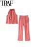 Женские штаны с двумя частями красные печатные женские танки Широкие костюмы 2024 Лето рукав