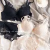 Puur verlangen en sexy kanten lingerie verzameld samen met hun grote en dikke borsten zonder een stalen ringbeha set 240425