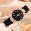 Women's Watches 6pcs Black Flower Quartz Dainty Bracelet For Women Leisure Casual Round Rhinestone Hollowed Pattern Bracelet Set