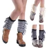 Women Socks Bohemian Boot Cuffs Toppers Side Fringed Tassels Crochet Knit Short Geometric Striped Pattern Calf