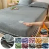 Beddengoed nieuwe fluwelen thermische matrasafdekking, pluche stoffen vellen voor winter, bedkap, lakens ingesteld voor een enkele dubbele kingsize queensize bed