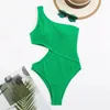 Kvinnors badkläder solid ett stycke baddräkt en axel thong monokini sommargrön svart strand slitage mujer 2024 baddräkt xl