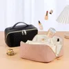 Storage Bags Travel Toiletry Bag Oblong Shape Double Zippers Cosmetic Braided Texture Multi Compartments Makeup