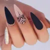 Valse nagels 24 -stcs glitter amandel valse nagels lange stiletto nep nagels met rode lippen ontwerpen draagbare pers op nagels dame nagel tips t240507