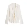 Women's Blouses -Soft Shirts With Ties For Women Lapel Collar Long Sleeves Female Chic Tops Sexy Fashion