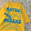 Mäns t-shirts skyddar våra Oceans Whale Landing T-skjortor Män mönster Kvalitet Skjorta Vintage Cotton Tops Personlighet Sommarkvinnor H240506