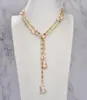 Joyas guaiguai Culturadas rosa keshi perla mixta color mixto rectángulo cz pavimento collar de cadena larga hecha a mano para mujeres gemas reales LA2102105