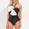 Костюмы 2023 Черно -белый купальник женщины Deepv One Piece Swimsuit Mesh Ruffle Beachwear Bating костюм Vintage Retro Monkini
