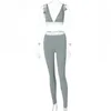 Pantalon de deux pièces pour femmes Anjamanor SweetSuit sexy pour les femmes Lounge confortable Wear Tricot V Crop top et leggings Set Tracksuits D16-CE29 T240507