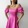 Designer Dress Dames Nieuwe temperament vierkante nek Korte mouw Hoge taille slanke jurk rok plus size jurken