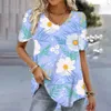 Kvinnors t-shirt trendig fjäder 3D tryckt t-shirts sommar V-ringning toppar korta sles mode lösa tees skjorta för damer heta försäljning kläder s-5xl d240507