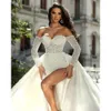 Kleiderseiten -Meerjungfrau Schatz Hochzeit romantische Perlen Split Satin Sweep Zug Rückenless Reißverschluss Custom Made Plus Size Bridal Gown Vestidos de Novia 0510