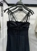 Casual Dresses 2024 Party Black Ruched Long Dress Woman Sexy Backless Midi Summer Spaghetti Straps Night