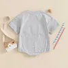 Rompers 4th of July Baby Infant Girls Boys Fuzzy Letter Flag Embroidery Crew Neck Short Sleeve Jumpsuits For Newborn Clothes H240507