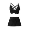 Bras Sets Summer Skirt Bra Set Solid Color Embroidery Lace Mesh Waistband Push Up Outfits Underwear Women'S Backless Erotic Lingerie