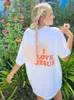 T-shirt femminile I Love Jesus Creativity Print Womens Cotone Cash Personality Streetwear Streetwear All-Math Oversize Short Sle Fe T-shirts D240507