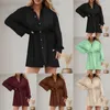 Robes décontractées Couleur solide pour femmes Bouton à manches longues Robe de chemise plus taille Floral