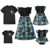 Familie Matching Outfits 2024 Familie Look Ruffled Sleeve Mother Daughing Matching Dresses Flower Mama Mommy en Me Dessen Vader Zoon Katoen T-shirts Outfits D240507