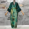 Moda Print Selfting Bingted Women Women Elegante Summer Holiday Bubble Sleeve Cardigan Beach Wear Swim Swim Cover Up Kimono