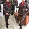 Jeden Damier Groom Tuxedos Najnowszy Check Button Red Shawl Lapel Slim Fit Męskie garnitury ślubne Formalne imprezowe garnitur na zamówienie (kurtka+spodnie)