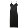 Casual jurken zwarte jurk vrouwen slip midi 2024 satijn zomer dames elegante sleuf dames sexy