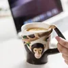 Tazze 3d a forma di animale dipinto a mano Cartoon Monkey Mug Ceramic Ceramica Disegno unico caffè con il regalo di compleanno