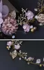 Hoofdbanden High -end Purple Bloem Golden Leaf Bruids Hoofddeksels Zachte Tiara de Noiva Wedding Hairstyle Accessoires Q240506