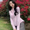 T-shirt féminin Elegant Striped Womens Y2K Street Vêtements pliable Tuning Cut Top coréen Fashion Simple Pink Long à manches slims à manches longues TOPL2405 MATTROS