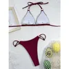 Kvinnors badkläder 2024 Solid Color Swimsuit Women 2 Piece Bikini Triangle Cup Halter Lace-Up Backless Bathing Suit Low Midje Summer Beachwear