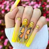 Valse nagels 24 -stcs kunstmatige valse nagels lange kist vol dekking nep nagels met vlinder strass -ontwerp draagbare balletpers op nagels t240507