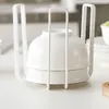 Jewelry Pouches Kitchen Dish Rack Metal Plate Bowl Pot Lid Drying Stand Holder Desktop Drain Dishes Storage White