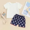 Kläder set Summer Baby Boys 4 juli Klädflagga Brevtryck T-shirts Toppar Shorts Independence Day Outfits Newborn Set H240507