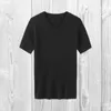 Herr t-shirts sommarmens retro stickning kort slve v krage solast elastisk smal svart vit bekväm vertikal ränder kontor t-shirt h240506