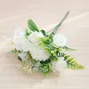 Fleurs décoratives blanc rose artificielle pour vase de mariage de mariage décoration décoration de la Saint-Valentin cadeau faux bouquet de soie accessoire de table de fête
