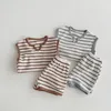 Наборы одежды 2024 Summer Kids Set Setted Контрастные цветные футболки и шорты для мальчиков костюмы