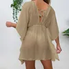 Femmes Place Wear Wear Sexy V-Neck Summer Beach Robe White Cotton TUNIC FEMMES VOIE BIKINI COPIRES DE BAINS SARON