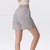 Al Yoga Shorts Damens Sommersport Kurzhose Elastische Hochtätigkeit mit hoher T-Taschen, die schnell trockene erwachsene Mädchen laufen lassen