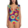 Damen Badebekleidung sexy ein Stück Badeanzug Push Up Krawatte Farbstoff bunte Frauen Rüschen Monokini BodySuit Badeanzug