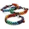 Brin 7 Chakra Stone Bead Yoga Méditation Bracelet Gantin Crystal Double couche Natural Gemstone Breded Relax Anxiété Bracelets pour WO