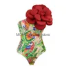 Женские купальники сексуально одно плечо плиссированное цветочное купальное бикини, набор для одиночного произведения мини -монокини сексуально подходит для девочек Summer Beach Wear H240507