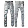 Designer maschile designer viola marca uomo maschio azzurro y2k high street jeans paint graffiti pattern danneggiati pantaloni magri