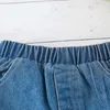 Roupas conjuntos littler meninas de verão moda casual traje mangas tampo de colheita de arco com shorts de jeans de babados diariamente em casa de festa em casa
